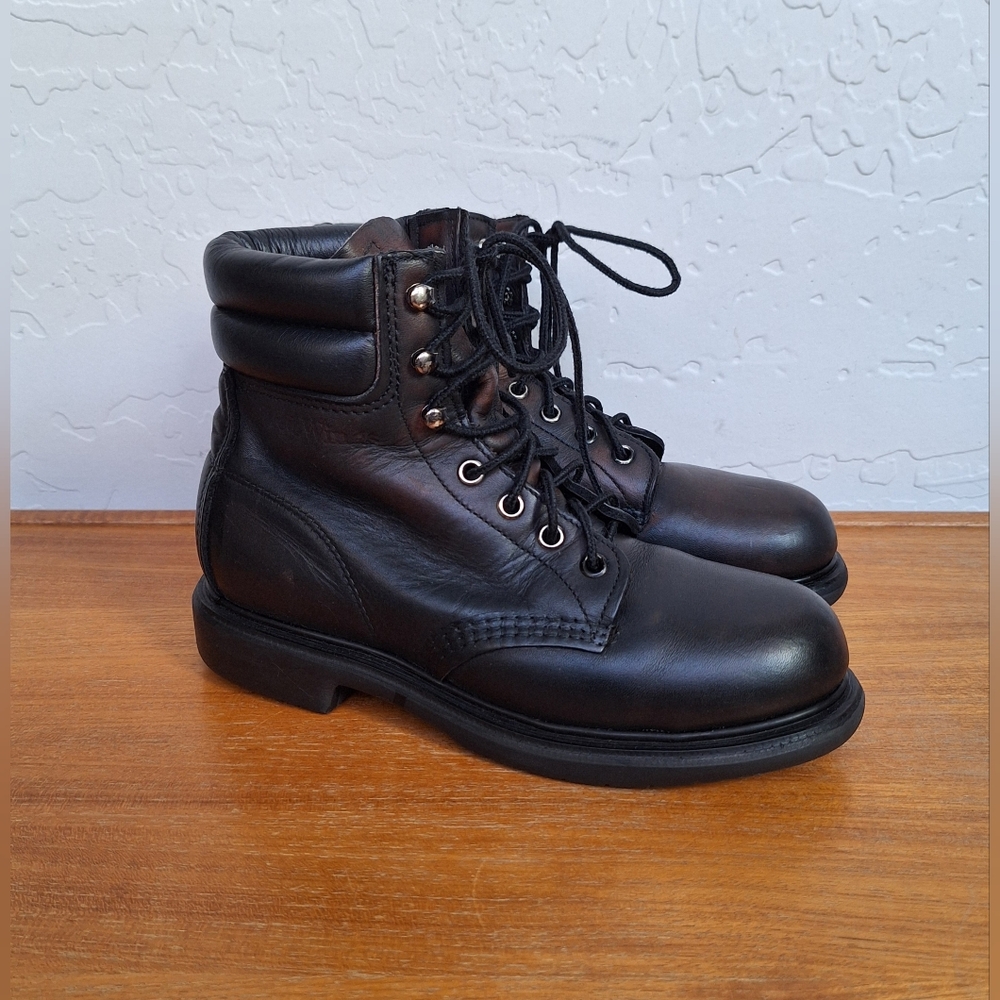 Red Wing Steel Toe Boots Black Leather Lace Up Workwear Safety Vintage Womens 6